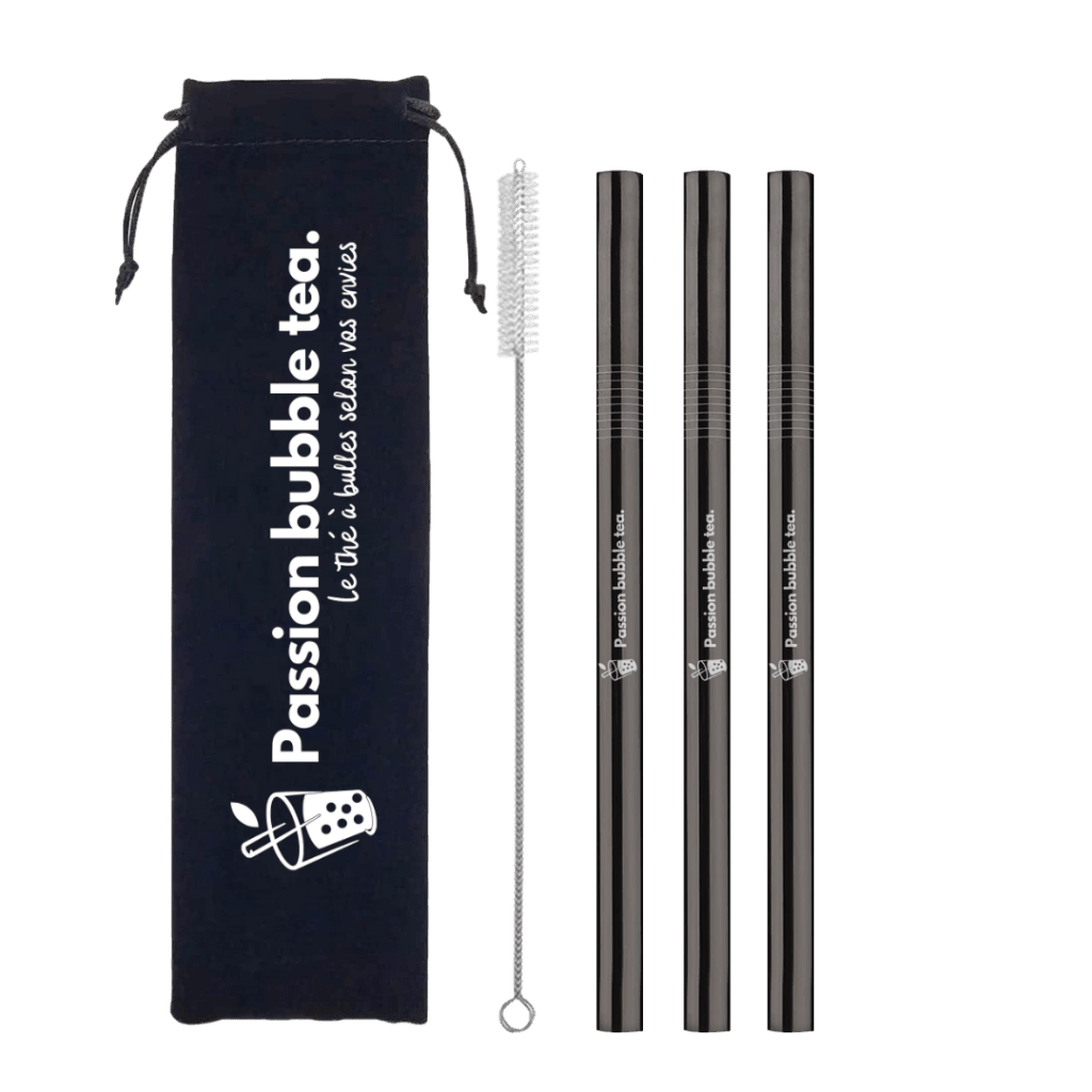 Lot de 3 pailles pour Bubble tea - Noir