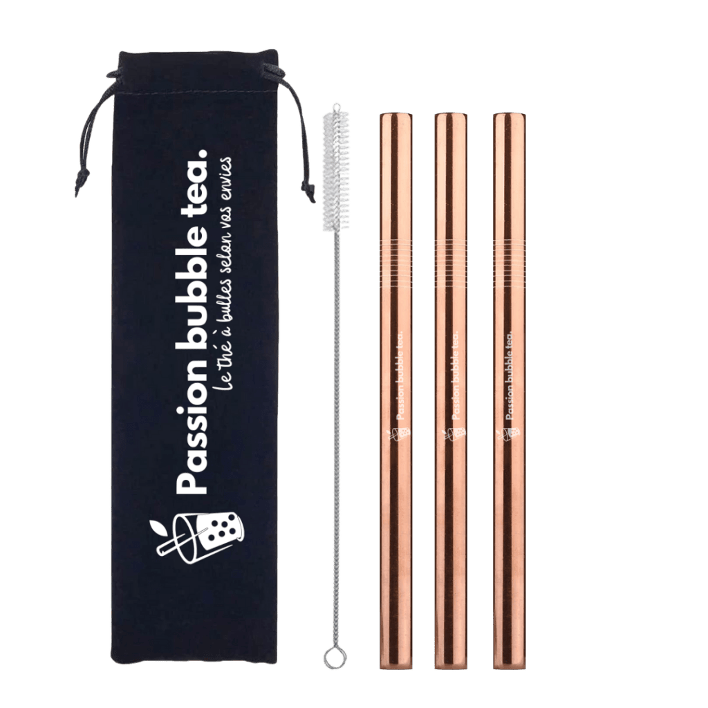 Lot de 3 pailles pour Bubble tea - Rose gold